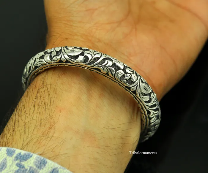 Bracelets TRIBAL ORNAMENTS 925 Sterling silver handcrafted chitai work customized oxidized stylish vintage design excellent bangle bracelet kada tribal jewelry nsk275