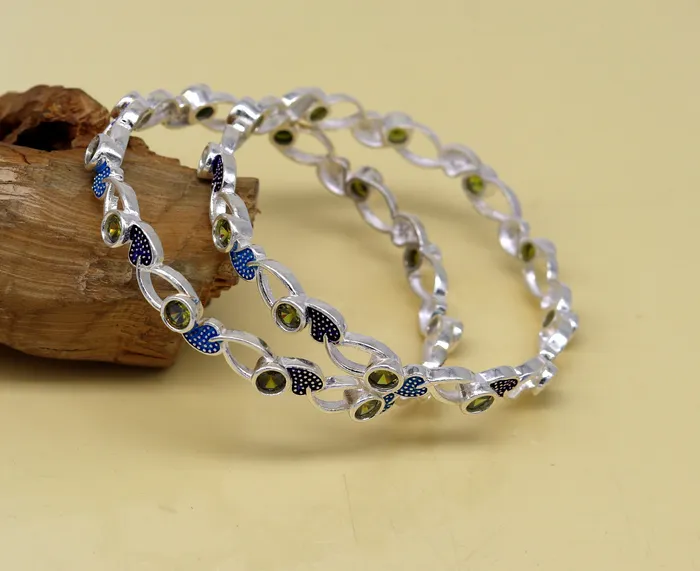 Bracelets TRIBAL ORNAMENTS 925 sterling silver handmade Customized bangle gorgeous multicolor stone stone stylish bangle excellent bridesmaid tribal jewelry nba81