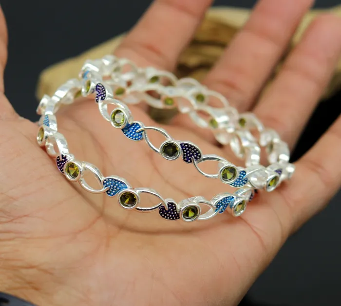 Bracelets TRIBAL ORNAMENTS 925 sterling silver handmade Customized bangle gorgeous multicolor stone stone stylish bangle excellent bridesmaid tribal jewelry nba81