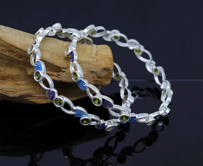 Bracelets TRIBAL ORNAMENTS 925 sterling silver handmade Customized bangle gorgeous multicolor stone stone stylish bangle excellent bridesmaid tribal jewelry nba81