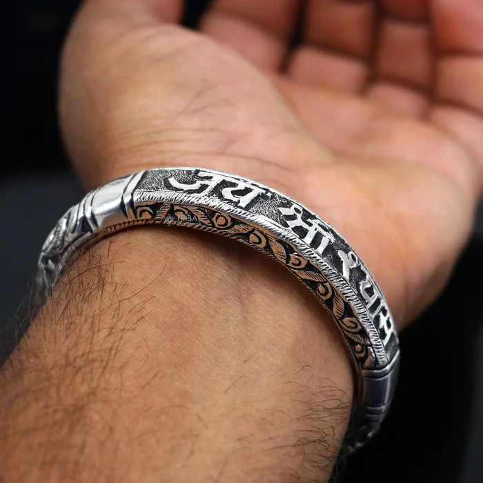 Bracelets TRIBAL ORNAMENTS 925 Sterling silver handmade Divine jai Shree Shyam Lord Krishna mantra bracelet kada best divine unisex tribal ethnic jewelry nsk709