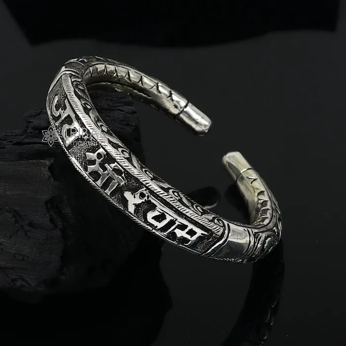 Bracelets TRIBAL ORNAMENTS 925 Sterling silver handmade Divine jai Shree Shyam Lord Krishna mantra bracelet kada best divine unisex tribal ethnic jewelry nsk709