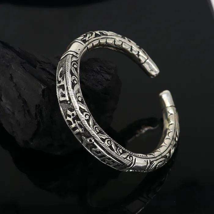 Bracelets TRIBAL ORNAMENTS 925 Sterling silver handmade Divine jai Shree Shyam Lord Krishna mantra bracelet kada best divine unisex tribal ethnic jewelry nsk709