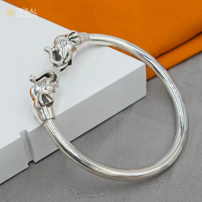 Bracelets TRIBAL ORNAMENTS 925 sterling silver handmade Elephant design plain bangle bracelet kada nsk889 Bracelets TRIBAL ORNAMENTS 925 sterling silver handmade Elephant design plain bangle bracelet kada nsk889