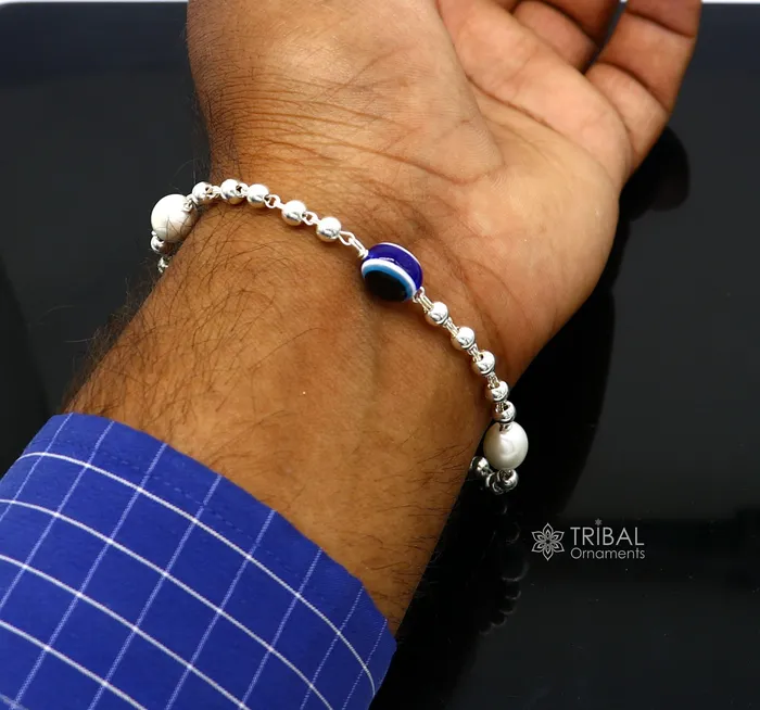 Bracelets TRIBAL ORNAMENTS 925 sterling silver handmade silver beaded evil eye bracelet stylish unisex cultural trendy bracelet all sizes jewelry sbr471 Bracelets TRIBAL ORNAMENTS 925 sterling silver handmade silver beaded evil eye bracelet stylish unisex cultural trendy bracelet all sizes jewelry sbr471