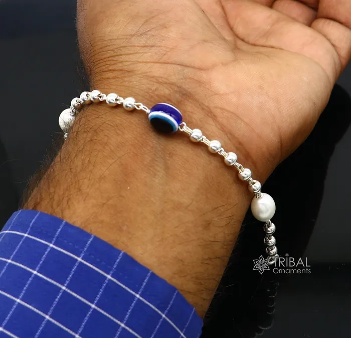 Bracelets TRIBAL ORNAMENTS 925 sterling silver handmade silver beaded evil eye bracelet stylish unisex cultural trendy bracelet all sizes jewelry sbr471 Bracelets TRIBAL ORNAMENTS 925 sterling silver handmade silver beaded evil eye bracelet stylish unisex cultural trendy bracelet all sizes jewelry sbr471
