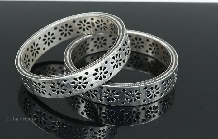 Bracelets TRIBAL ORNAMENTS Exclusive 925 sterling silver handmade floral bangle bracelet vintage design stylish brides bangle wide elegant bangle jewelry ba116