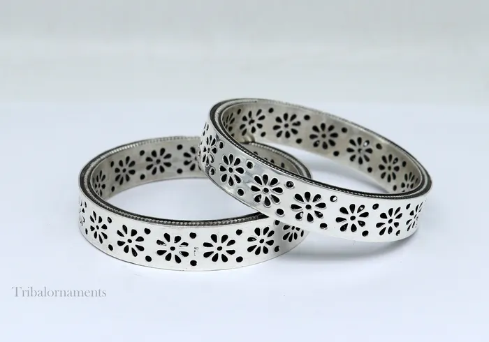 Bracelets TRIBAL ORNAMENTS Exclusive 925 sterling silver handmade floral bangle bracelet vintage design stylish brides bangle wide elegant bangle jewelry ba116