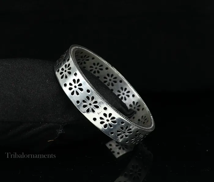 Bracelets TRIBAL ORNAMENTS Exclusive 925 sterling silver handmade floral bangle bracelet vintage design stylish brides bangle wide elegant bangle jewelry ba116