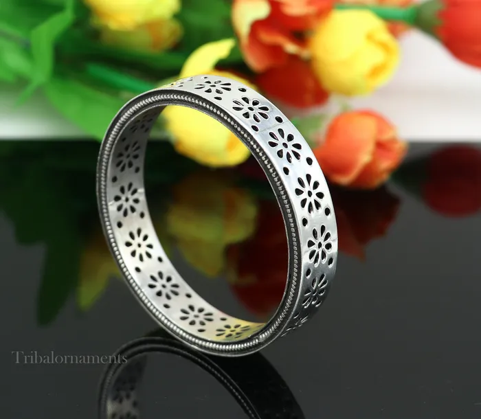 Bracelets TRIBAL ORNAMENTS Exclusive 925 sterling silver handmade floral bangle bracelet vintage design stylish brides bangle wide elegant bangle jewelry ba116