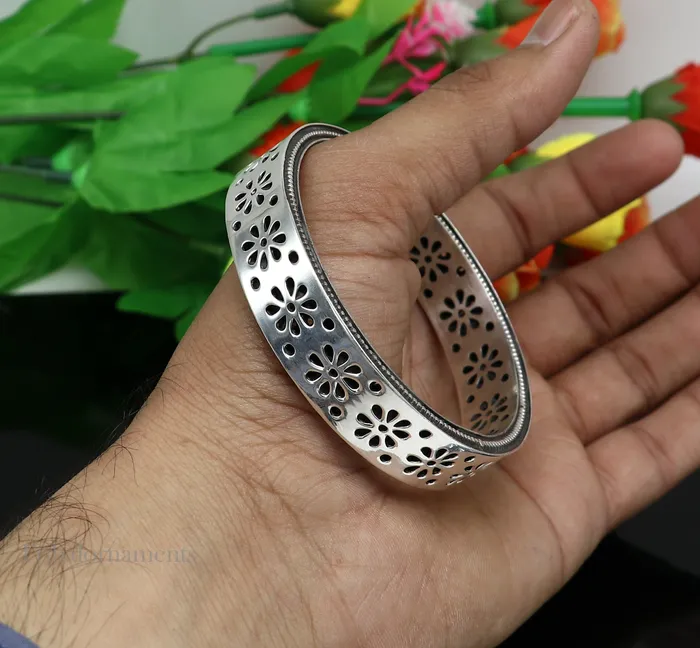 Bracelets TRIBAL ORNAMENTS Exclusive 925 sterling silver handmade floral bangle bracelet vintage design stylish brides bangle wide elegant bangle jewelry ba116