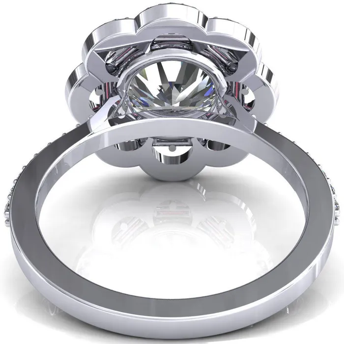 Camelia Round Center Stone Accent Diamond and Pink Sapphire Halo Ring Fire Brilliance Rings