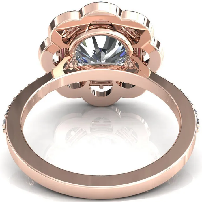 Camelia Round Center Stone Accent Diamond and Pink Sapphire Halo Ring Fire Brilliance Rings