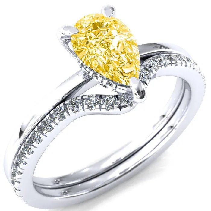 Carmeli Pear Canary Yellow 3 Claw Prong Micro Pave Diamond Rail Engagement Ring Fire Brilliance Rings Carmeli Pear Canary Yellow 3 Claw Prong Micro Pave Diamond Rail Engagement Ring Fire Brilliance Rings