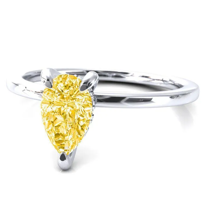 Carmeli Pear Canary Yellow 3 Claw Prong Micro Pave Diamond Rail Engagement Ring Fire Brilliance Rings