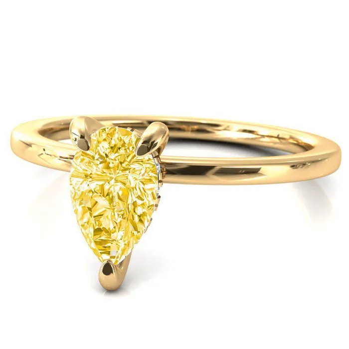 Carmeli Pear Canary Yellow 3 Claw Prong Micro Pave Diamond Rail Engagement Ring Fire Brilliance Rings