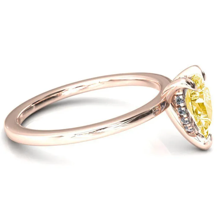 Carmeli Pear Canary Yellow 3 Claw Prong Micro Pave Diamond Rail Engagement Ring Fire Brilliance Rings