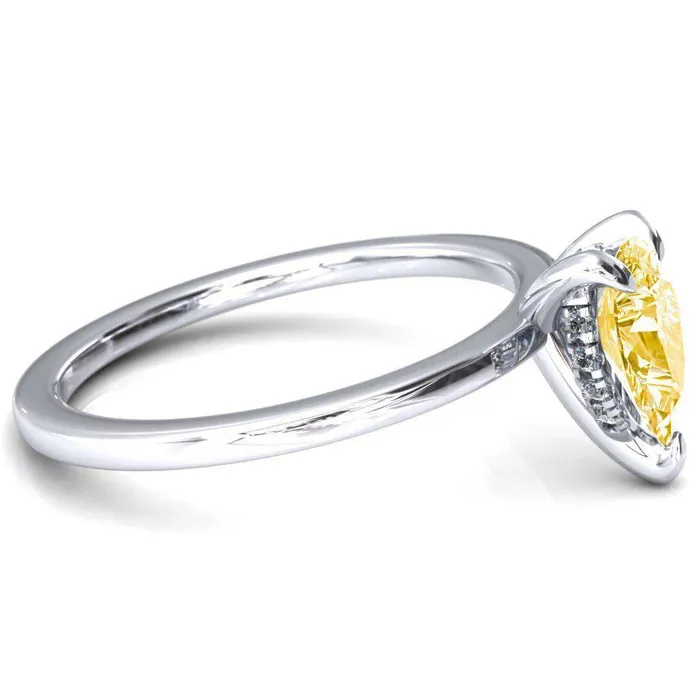 Carmeli Pear Canary Yellow 3 Claw Prong Micro Pave Diamond Rail Engagement Ring Fire Brilliance Rings