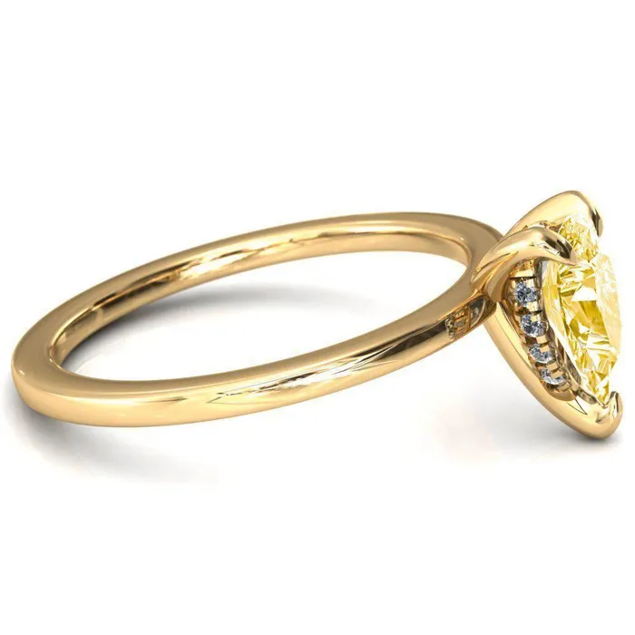 Carmeli Pear Canary Yellow 3 Claw Prong Micro Pave Diamond Rail Engagement Ring Fire Brilliance Rings