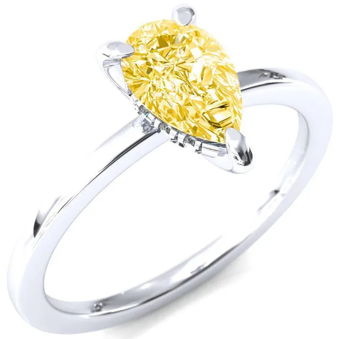 Carmeli Pear Canary Yellow 3 Claw Prong Micro Pave Diamond Rail Engagement Ring Fire Brilliance Rings