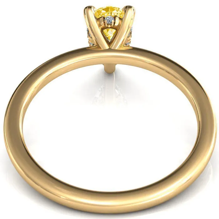 Carmeli Pear Canary Yellow 3 Claw Prong Micro Pave Diamond Rail Engagement Ring Fire Brilliance Rings