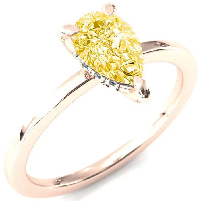 Carmeli Pear Canary Yellow 3 Claw Prong Micro Pave Diamond Rail Engagement Ring Fire Brilliance Rings