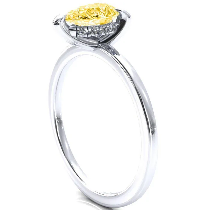 Carmeli Pear Canary Yellow 3 Claw Prong Micro Pave Diamond Rail Engagement Ring Fire Brilliance Rings
