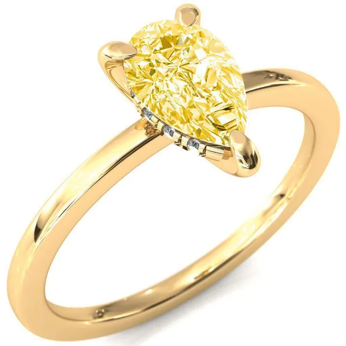 Carmeli Pear Canary Yellow 3 Claw Prong Micro Pave Diamond Rail Engagement Ring Fire Brilliance Rings