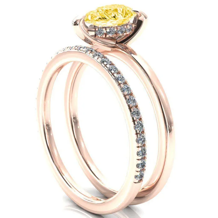 Carmeli Pear Canary Yellow 3 Claw Prong Micro Pave Diamond Rail Engagement Ring Fire Brilliance Rings