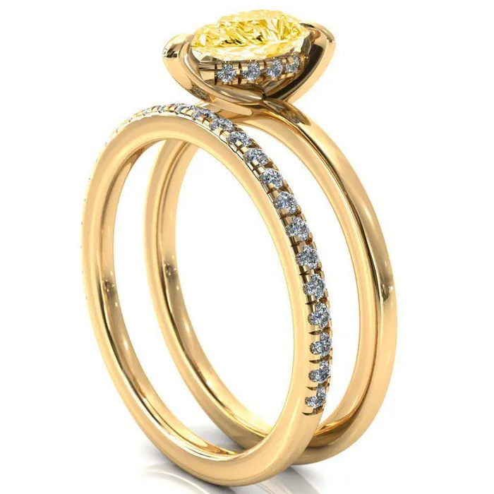 Carmeli Pear Canary Yellow 3 Claw Prong Micro Pave Diamond Rail Engagement Ring Fire Brilliance Rings