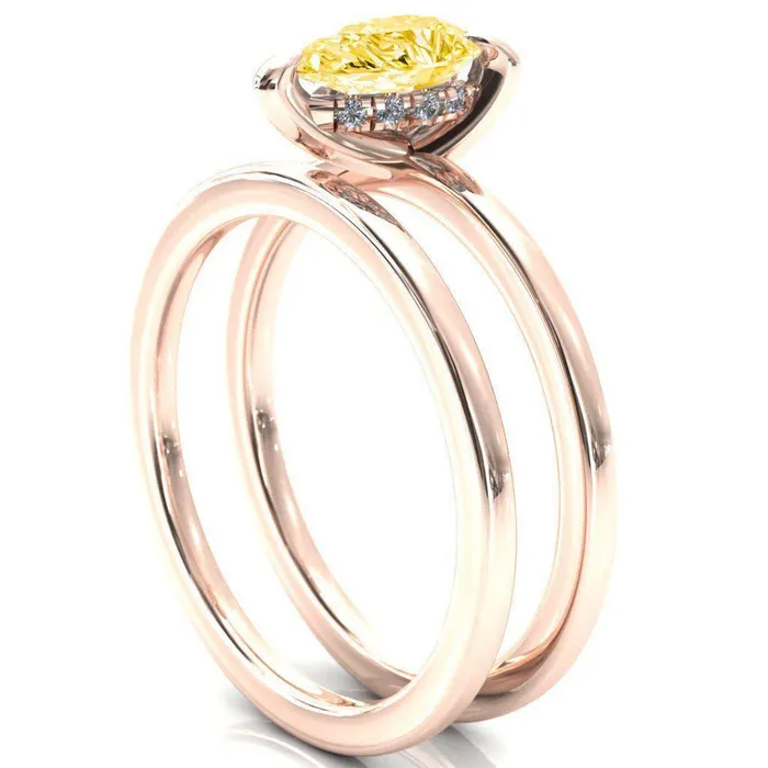 Carmeli Pear Canary Yellow 3 Claw Prong Micro Pave Diamond Rail Engagement Ring Fire Brilliance Rings