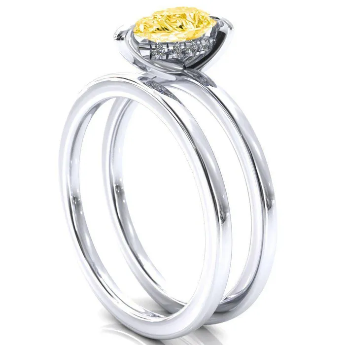 Carmeli Pear Canary Yellow 3 Claw Prong Micro Pave Diamond Rail Engagement Ring Fire Brilliance Rings