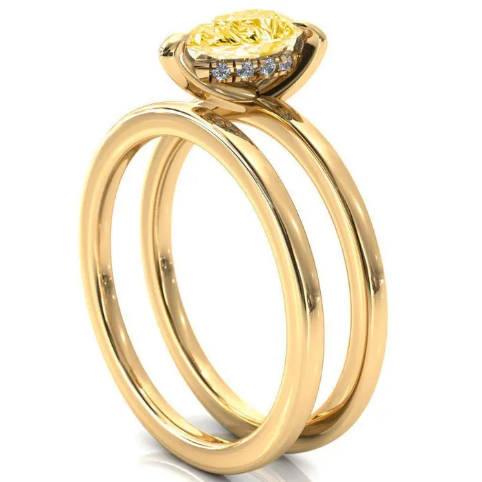 Carmeli Pear Canary Yellow 3 Claw Prong Micro Pave Diamond Rail Engagement Ring Fire Brilliance Rings