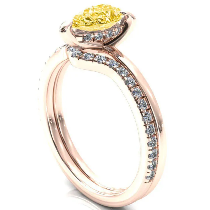 Carmeli Pear Canary Yellow 3 Claw Prong Micro Pave Diamond Rail Engagement Ring Fire Brilliance Rings