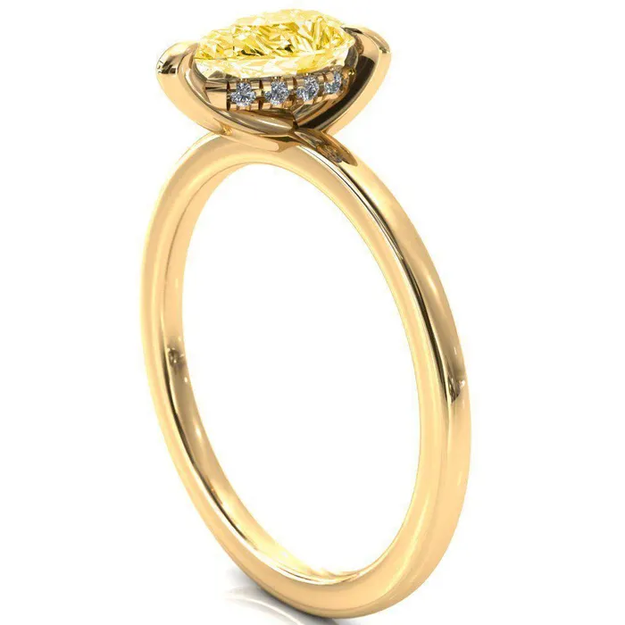 Carmeli Pear Canary Yellow 3 Claw Prong Micro Pave Diamond Rail Engagement Ring Fire Brilliance Rings