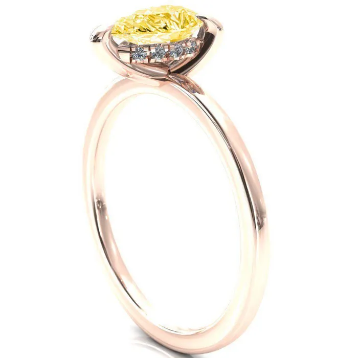 Carmeli Pear Canary Yellow 3 Claw Prong Micro Pave Diamond Rail Engagement Ring Fire Brilliance Rings