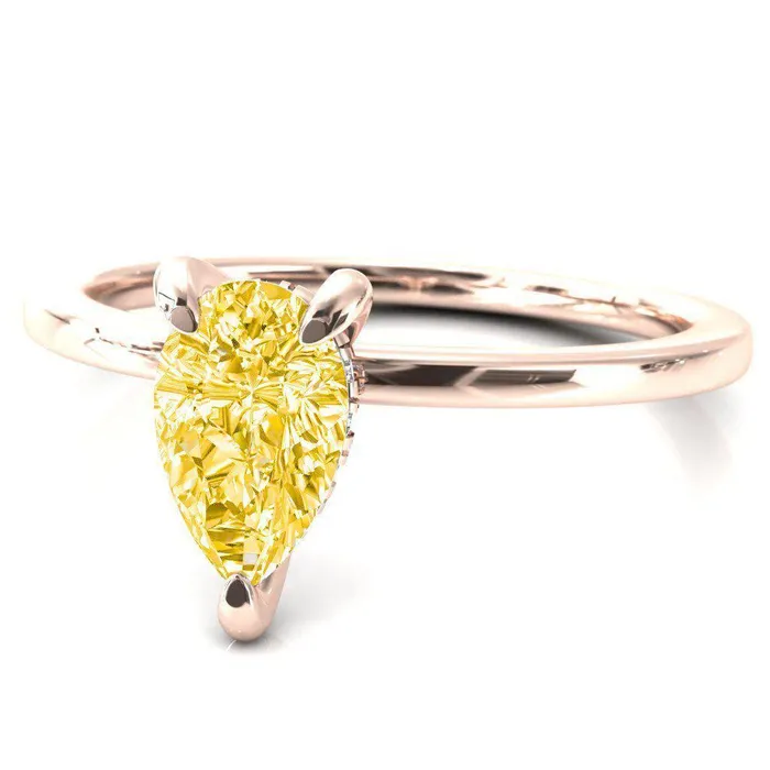 Carmeli Pear Canary Yellow 3 Claw Prong Micro Pave Diamond Rail Engagement Ring Fire Brilliance Rings