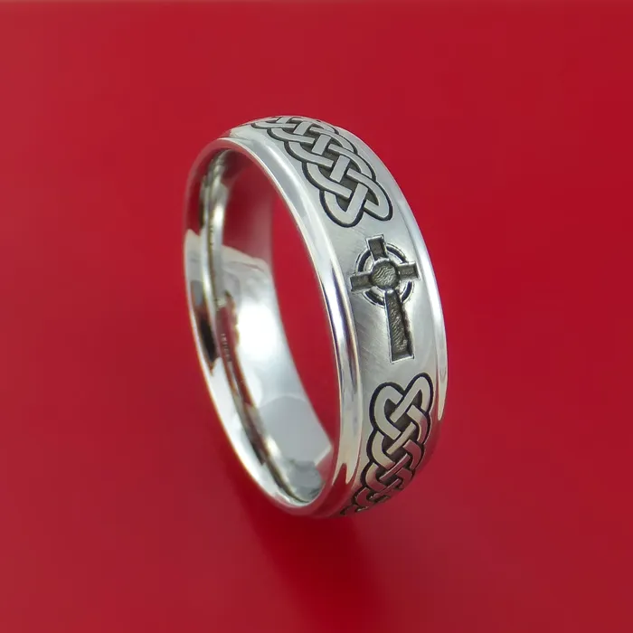 Cobalt Chrome Celtic Band Irish Knot Cross Ring Carved Pattern Design Lashbrook Rings Cobalt Chrome Celtic Band Irish Knot Cross Ring Carved Pattern Design Lashbrook Rings