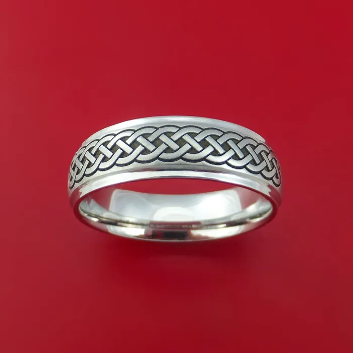 Cobalt Chrome Celtic Band Irish Knot Cross Ring Carved Pattern Design Lashbrook Rings