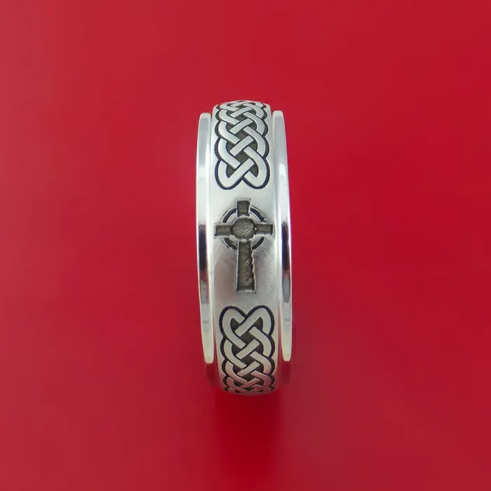 Cobalt Chrome Celtic Band Irish Knot Cross Ring Carved Pattern Design Lashbrook Rings