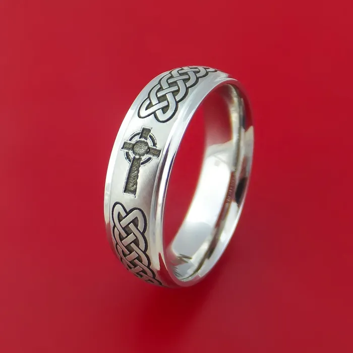 Cobalt Chrome Celtic Band Irish Knot Cross Ring Carved Pattern Design Lashbrook Rings