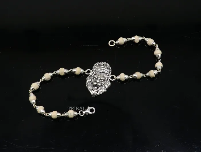 Divine holy basil rosary beaded 925 sterling silver handmade lord Narsimha Narsingha design Rakhi bracelet use as daily use jewelry rk221 TRIBAL ORNAMENTS Bracelets Divine holy basil rosary beaded 925 sterling silver handmade lord Narsimha Narsingha design Rakhi bracelet use as daily use jewelry rk221 TRIBAL ORNAMENTS Bracelets