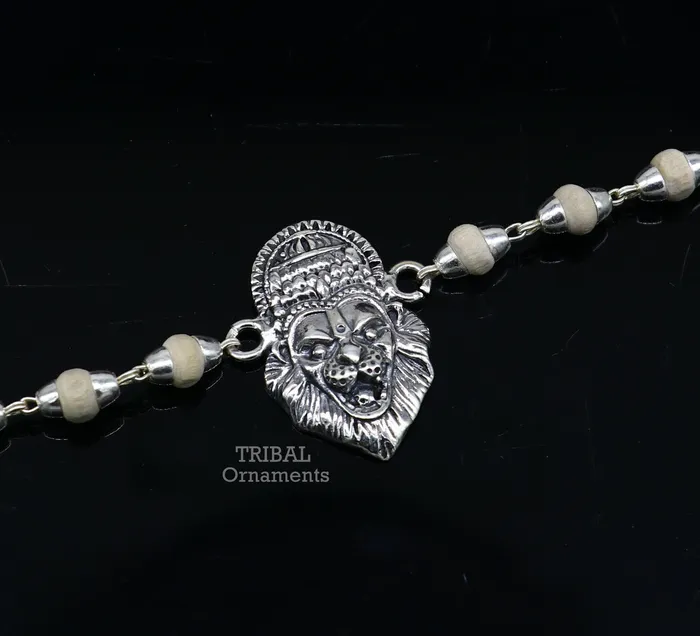 Divine holy basil rosary beaded 925 sterling silver handmade lord Narsimha Narsingha design Rakhi bracelet use as daily use jewelry rk221 TRIBAL ORNAMENTS Bracelets Divine holy basil rosary beaded 925 sterling silver handmade lord Narsimha Narsingha design Rakhi bracelet use as daily use jewelry rk221 TRIBAL ORNAMENTS Bracelets