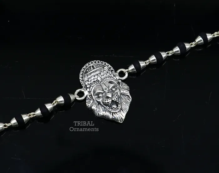 Divine holy basil rosary beaded 925 sterling silver handmade lord Narsimha Narsingha design Rakhi bracelet use as daily use jewelry rk221 TRIBAL ORNAMENTS Bracelets Divine holy basil rosary beaded 925 sterling silver handmade lord Narsimha Narsingha design Rakhi bracelet use as daily use jewelry rk221 TRIBAL ORNAMENTS Bracelets