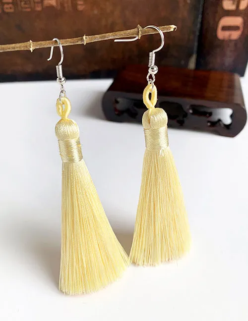 E134 Ivory Long Tassel Earrings 02 Earrings