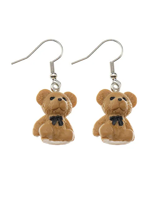 E1549 Silver 3D Teddy Bear Earrings 02 Earrings