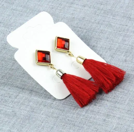 Earrings 01 E750 Red Gemstone Tassel Earrings