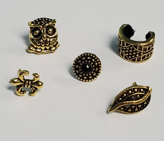 Earrings 01 E793 Gold Owl Earring Set 5 Piece