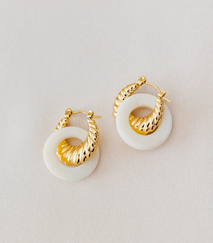 Earrings Arete Nagkakaisa Gold Mother of Pearl Hoops Earrings