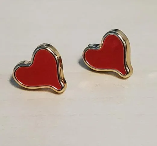 Earrings E658 Gold Red Funky Heart Stud Earrings POLLY